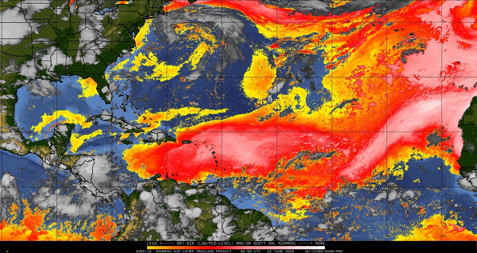 A major dust storm is in progress for Puerto Rico and the surrounding islands in the Greater and Lesser Antilles.   Concentrations of up to 600 ug/m3 